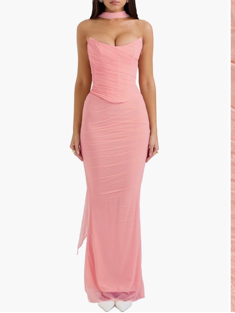 NWT House of CB Hallie & Cassidy Peach Pearl Maxi Dress Set